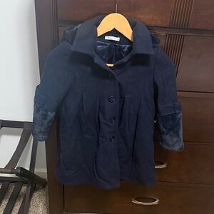 Girl’s Classic Navy Pea Coat with bow detail and removable hood